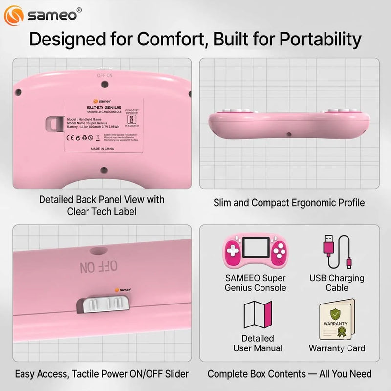Sameo Super Genius Handheld Gaming Console | 500+ Built-in Classic Retro 8-Bit Games