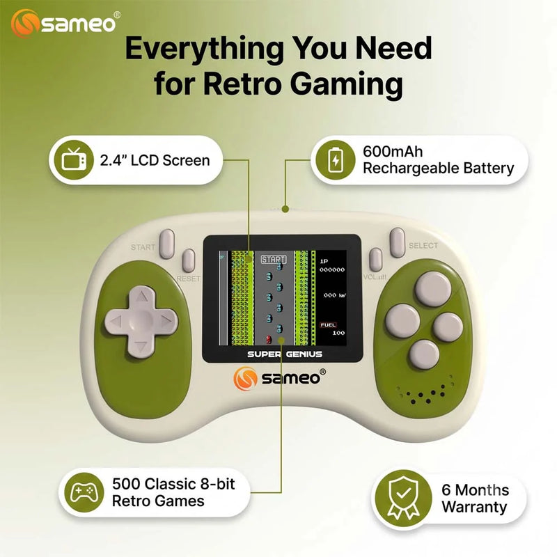 Sameo Super Genius Handheld Gaming Console | 500+ Built-in Classic Retro 8-Bit Games