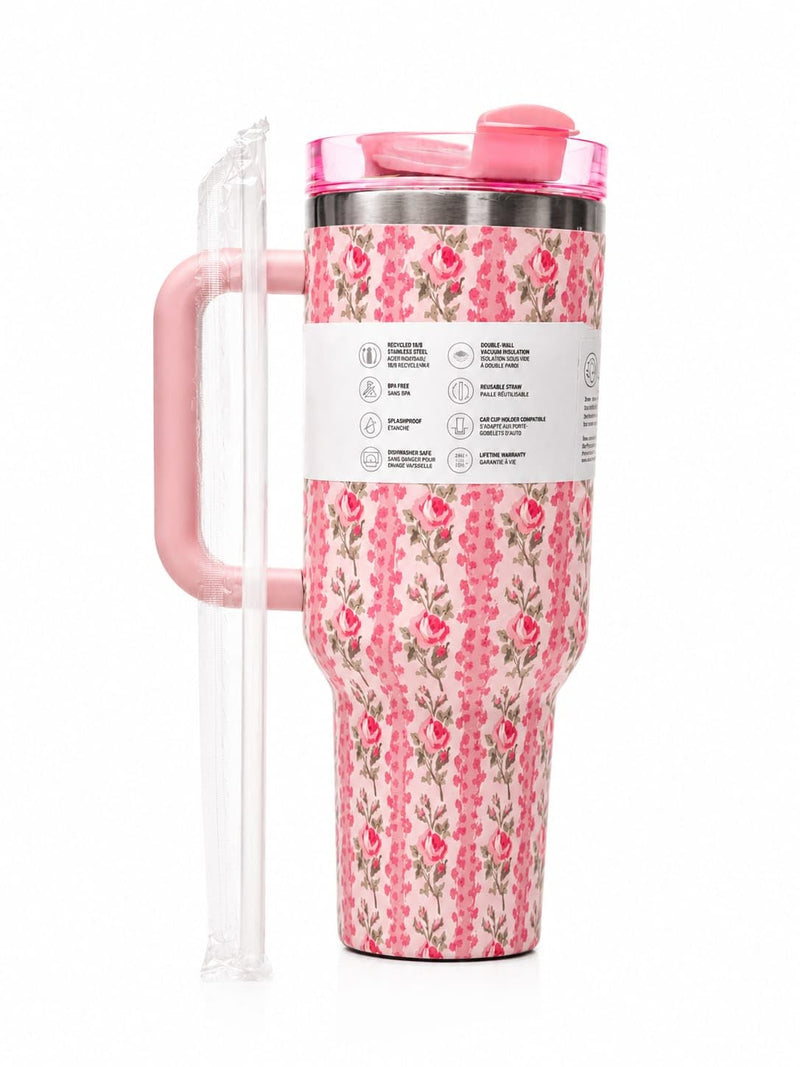 VHV 40oz Floral Theme Premium Vacuum Insulated Stainless Steel Tumbler With Handle
