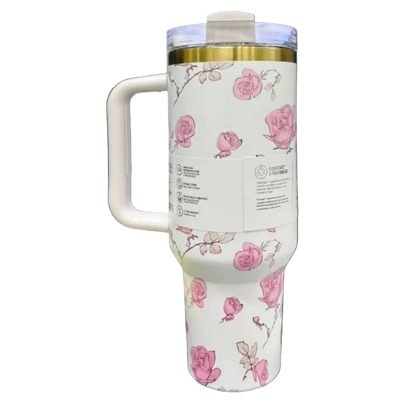 VHV 40oz Floral Theme Premium Vacuum Insulated Stainless Steel Tumbler With Handle