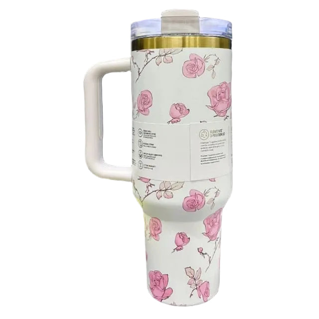 VHV 40oz Floral Theme Premium Vacuum Insulated Stainless Steel Tumbler With Handle