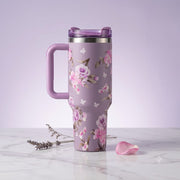 VHV 40oz Floral Theme Premium Vacuum Insulated Stainless Steel Tumbler With Handle