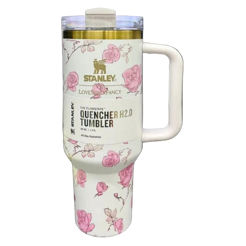 VHV 40oz Floral Theme Premium Vacuum Insulated Stainless Steel Tumbler With Handle