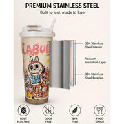 VHV Labubu Themed Stainless Steel Coffee Mug With Straw 520 ML - Multi Design