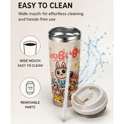 VHV Labubu Themed Stainless Steel Coffee Mug With Straw 520 ML - Multi Design