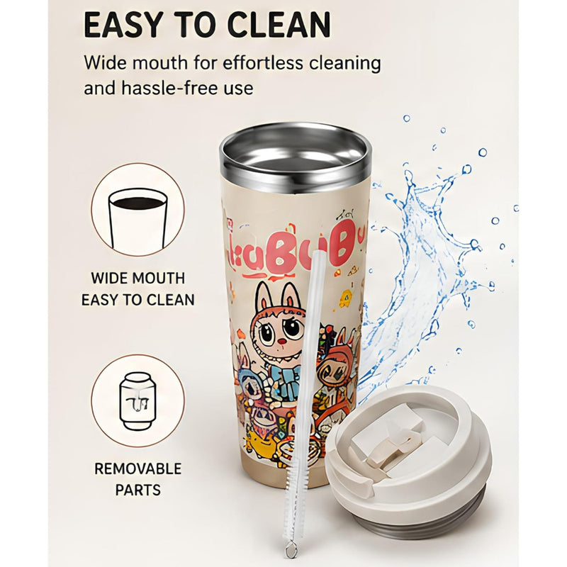 VHV Labubu Themed Stainless Steel Coffee Mug With Straw 520 ML - Multi Design