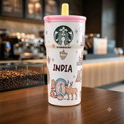 VHV Printed Colorful Coffee Cup With Straw Lid