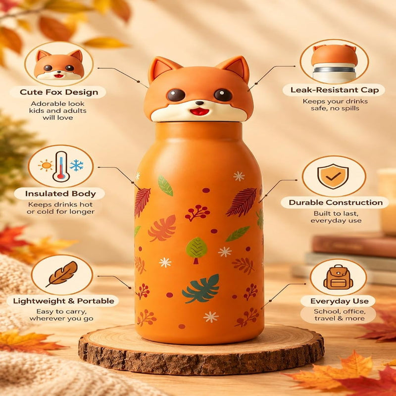 VHV Stainless Steel Animal Character Design Water Bottles - 450 Ml