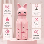 VHV Stainless Steel Animal Character Design Water Bottles - 450 Ml