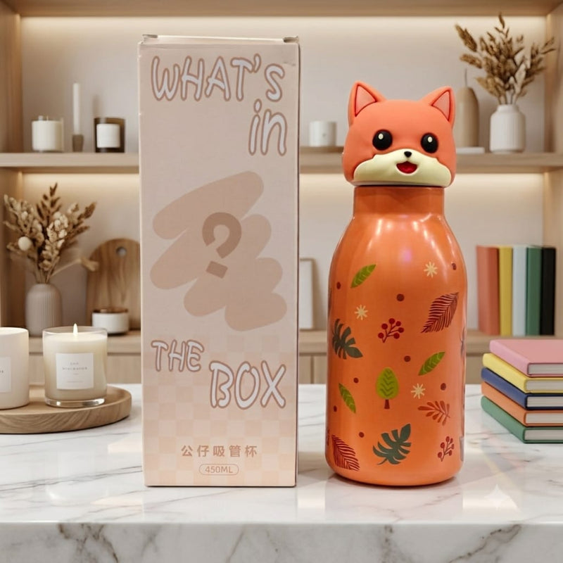 VHV Stainless Steel Animal Character Design Water Bottles - 450 Ml