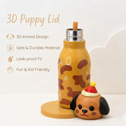 VHV Stainless Steel Cute Animal Character Water Bottle - 450 Ml