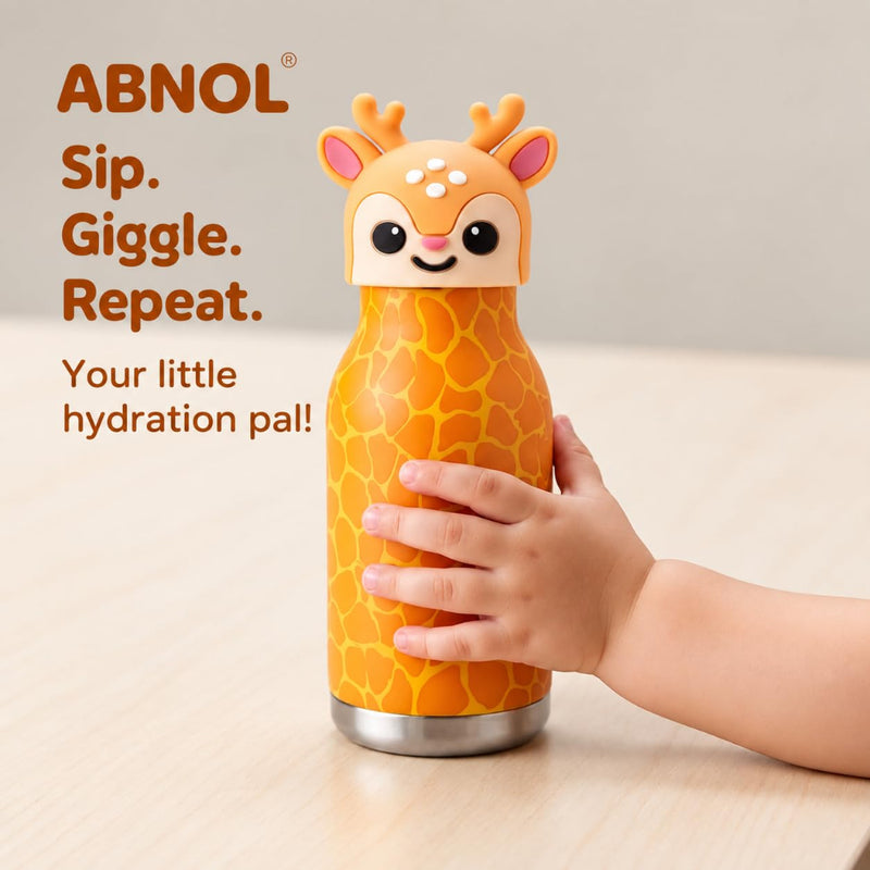 VHV Stainless Steel Cute Animal Character Water Bottle - 450 Ml