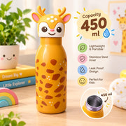 VHV Stainless Steel Cute Animal Character Water Bottle - 450 Ml