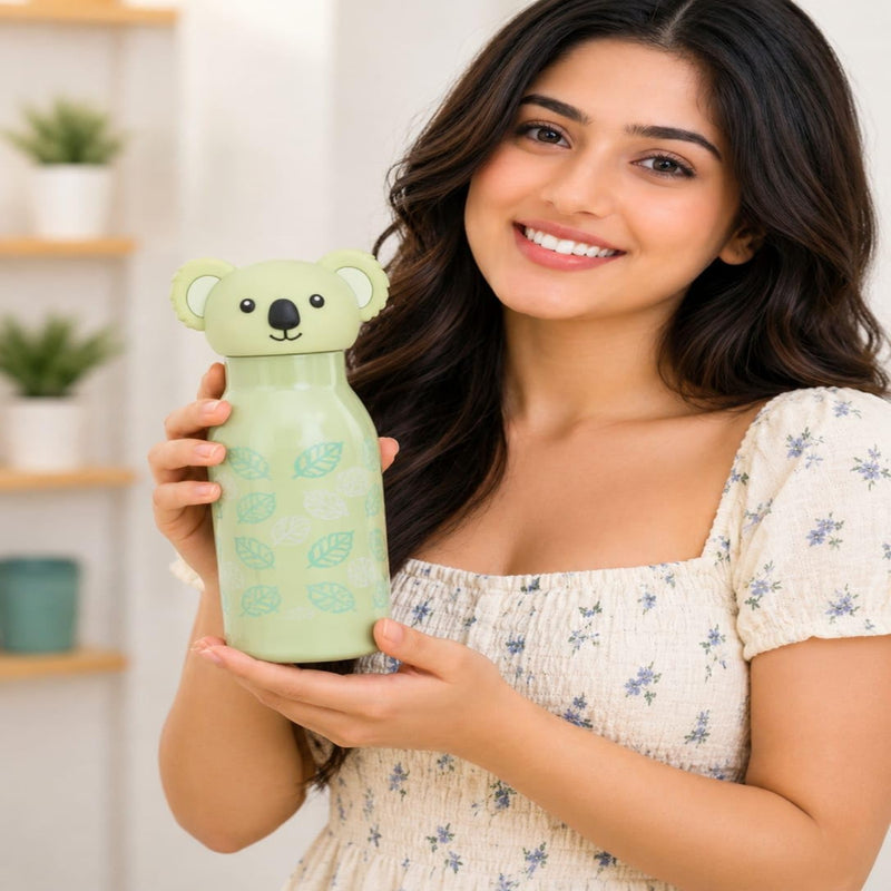 VHV Stainless Steel Cute Animal Character Water Bottle - 450 Ml