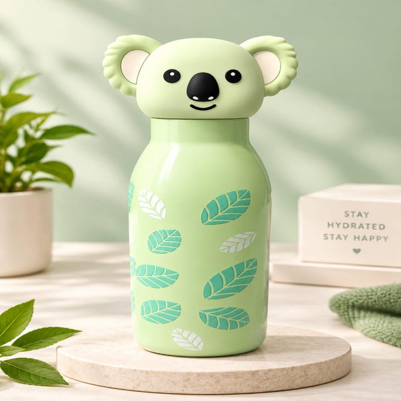 VHV Stainless Steel Cute Animal Character Water Bottle - 450 Ml