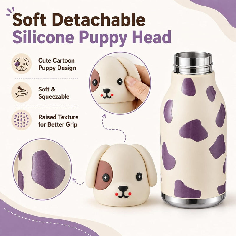 VHV Sus304 Kids Animal Water Bottle With 3D Animal Cap - 430Ml