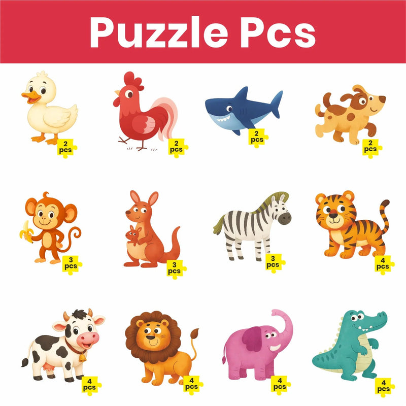 Webby Level Up Jigsaw Puzzle For Kids – Transportation, Animals & Wild Animals