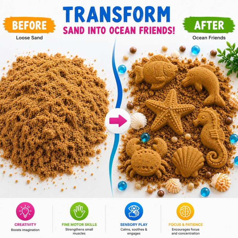 Webby Magic Sand Art Kit With Ocean And Castle Moulds For Creative Sand Play