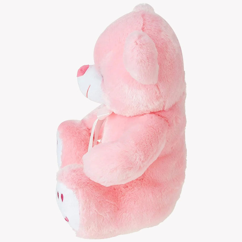Webby Plush Cute Sitting Teddy Bear Soft Toys with Neck Bow and Foot Print Pink 35 cm