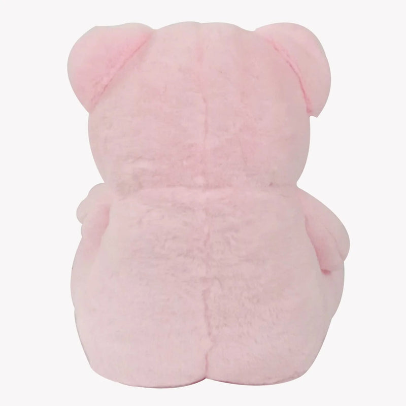 Webby Plush Cute Sitting Teddy Bear Soft Toys with Neck Bow and Foot Print Pink 35 cm