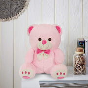 Webby Plush Cute Sitting Teddy Bear Soft Toys with Neck Bow and Foot Print Pink 35 cm