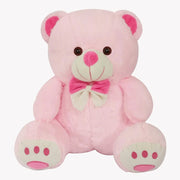 Webby Plush Cute Sitting Teddy Bear Soft Toys with Neck Bow and Foot Print Pink 35 cm