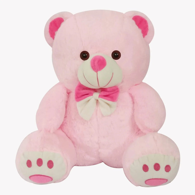Webby Plush Cute Sitting Teddy Bear Soft Toys with Neck Bow and Foot Print Pink 35 cm