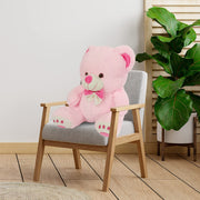 Webby Plush Cute Sitting Teddy Bear Soft Toys with Neck Bow and Foot Print Pink 35 cm