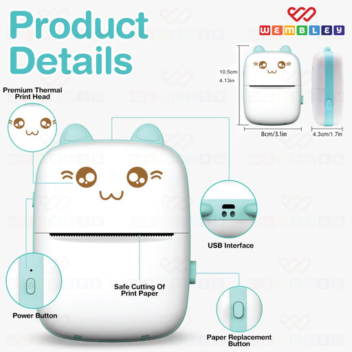 Wembley Kitty Mini Bluetoth Printers - Blue-Electronic Toys-Wembley-Toycra