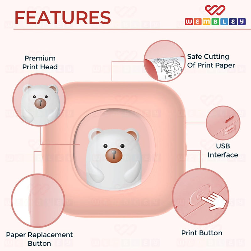 Wembley Mini Bear Themed Thermal Printer| Portable