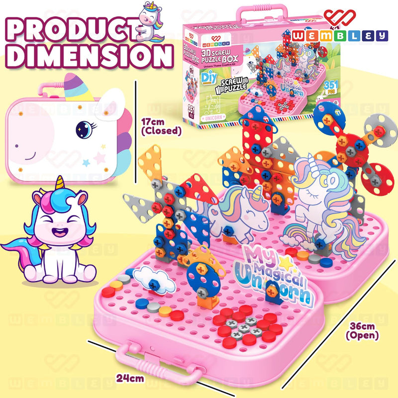 Wembley Unicorn 3D Screw Puzzle Toy Set