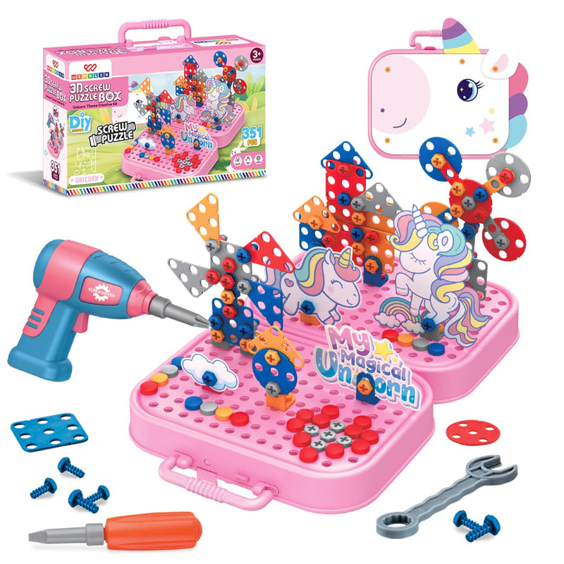 Wembley Unicorn 3D Screw Puzzle Toy Set