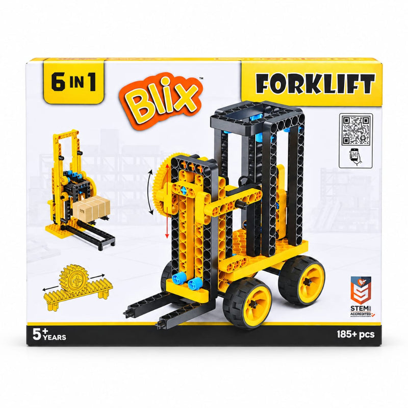 Blix 6 In 1 Forklift Non-Motorized Construction Set (185+Pieces)