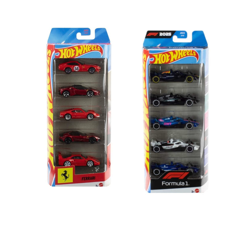 Hot Wheels Formula 1 5-Pack + Ferrari Cars Pack of 5