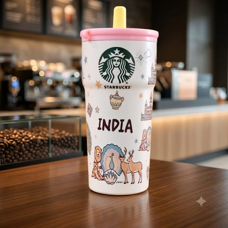 VHV Printed Colorful Coffee Cup With Straw Lid