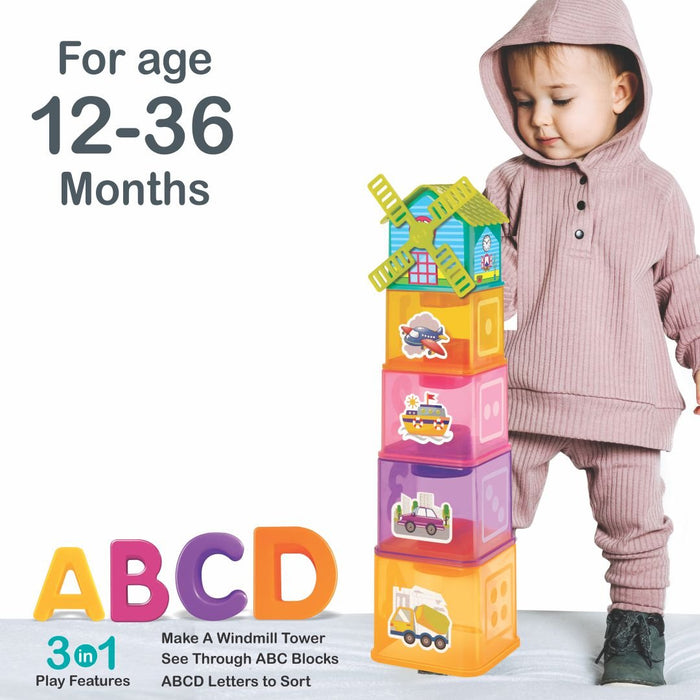 Windmill ABC Tower - Stacking & Nesting Cube for Age 12 Months & Above-simple-Toymate-Toycra