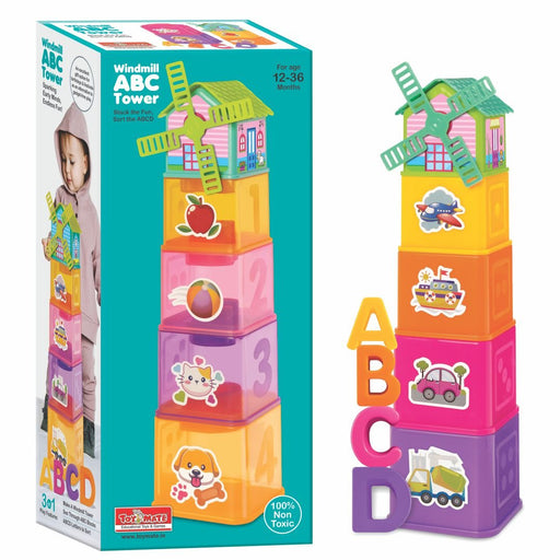 Windmill ABC Tower - Stacking & Nesting Cube for Age 12 Months & Above-simple-Toymate-Toycra
