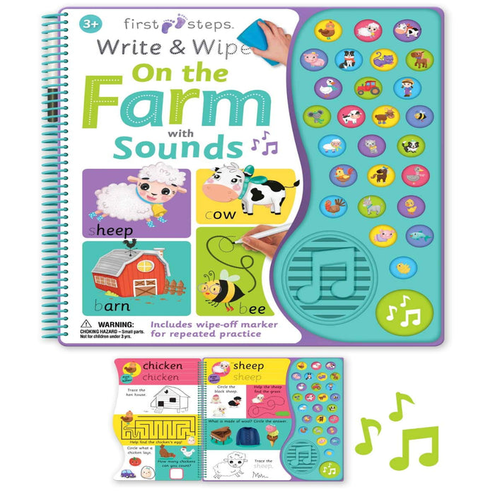 Write & Wipe On The Farm With Sounds Book-Sound Book-RBC-Toycra