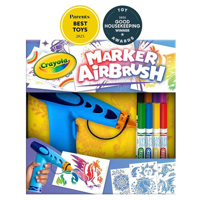 Crayola Marker Airbrush Spray Art Kit, Battery-Powered Sprayer With 8 Washable Markers & 5 Stencils