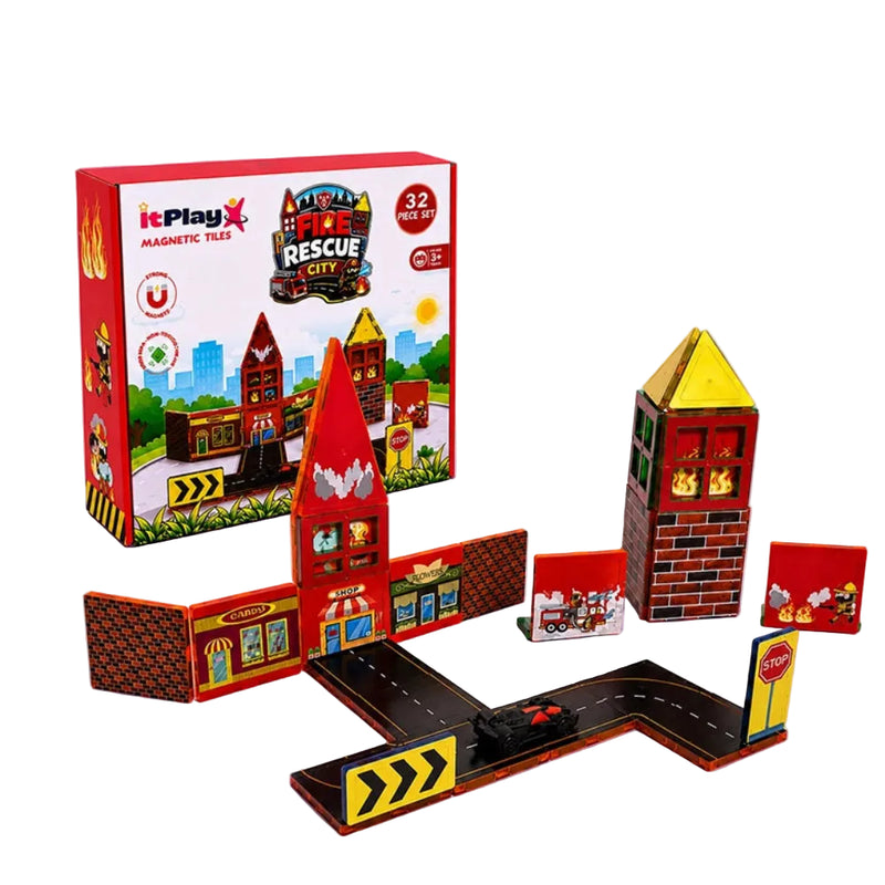 ITPlay Fire Rescue City Theme Build Magnetic tiles – 32 Pcs Set