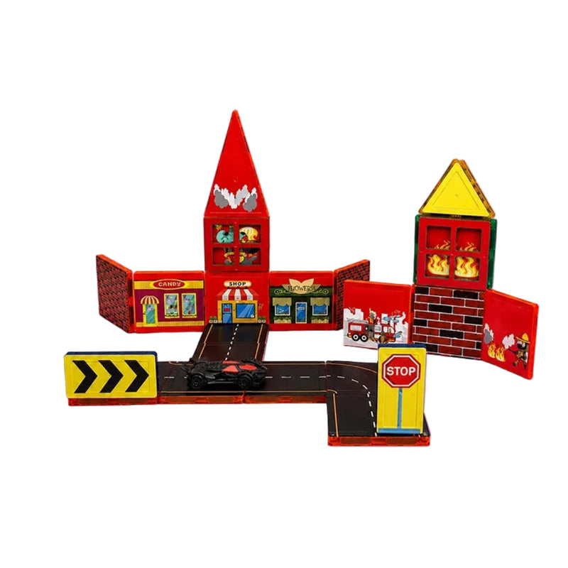 ITPlay Fire Rescue City Theme Build Magnetic tiles – 32 Pcs Set