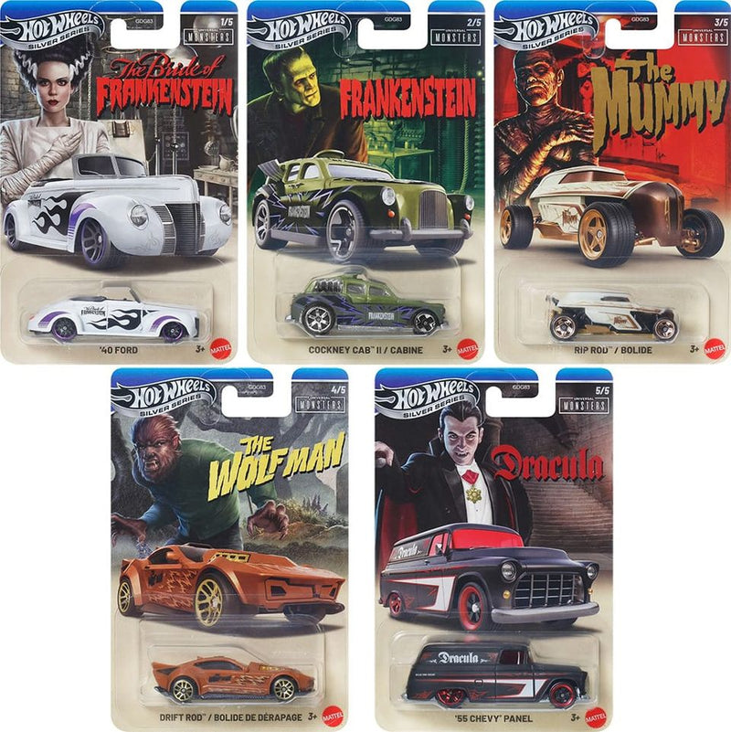 Hot Wheels 2026 Universal Monsters Silver Series -Set of 5+Batman Collection Pack of 10 Cars