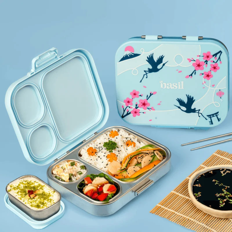 Basil Bento Box Quad Plus- 3+1 Compartment Stainless Steel Lunch Box - 1260ML