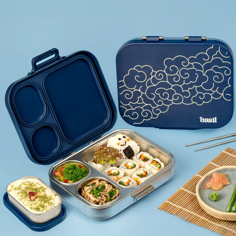 Basil Bento Box Quad Plus- 3+1 Compartment Stainless Steel Lunch Box - 1260ML