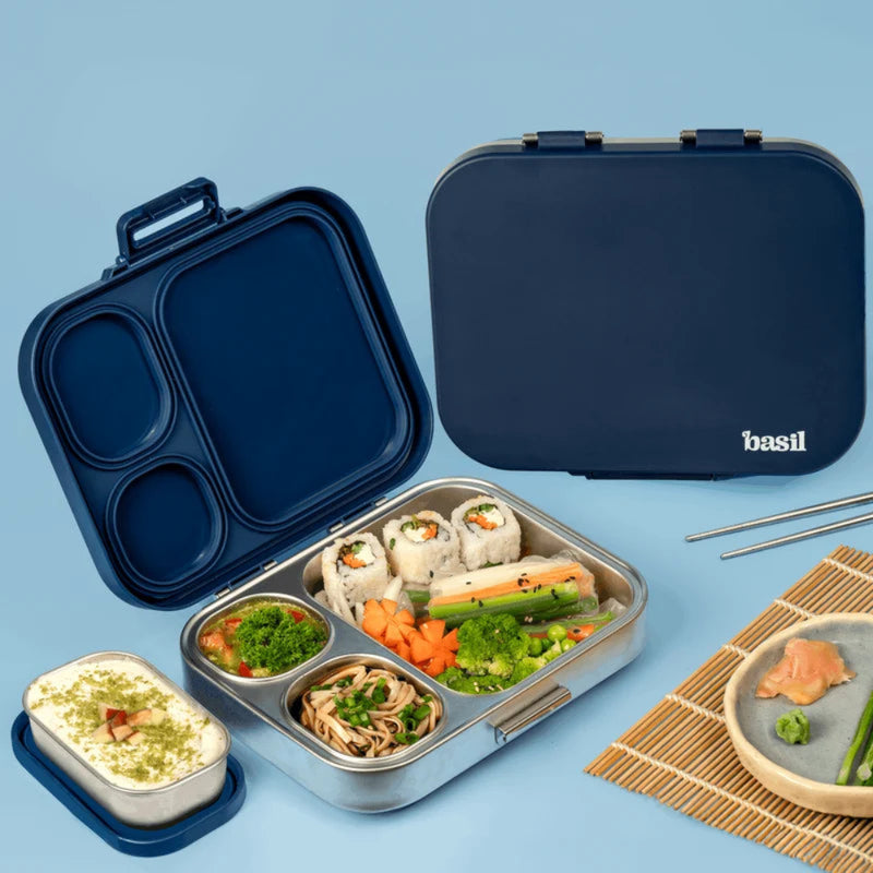 Basil Bento Box Quad Plus- 3+1 Compartment Stainless Steel Lunch Box - 1260ML