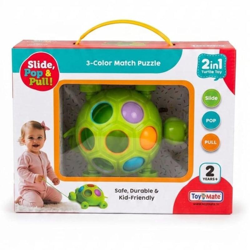 Toymate Slide, Pop & Pull Along Turtle Toy For Toddlers