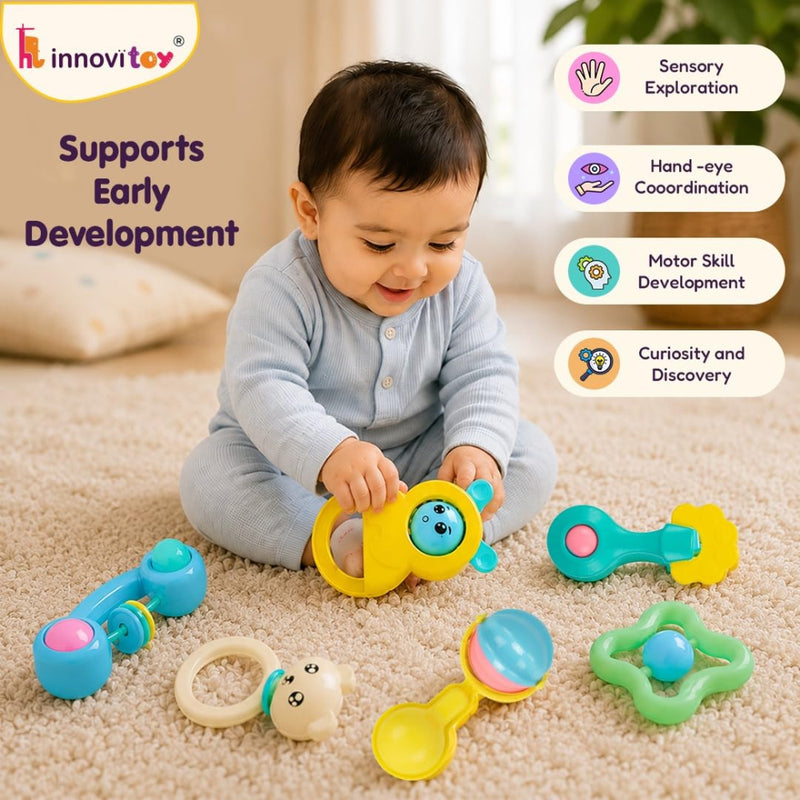 innovitoy My First Premium Gift Rattle Set Pack of 6 - Multi Color