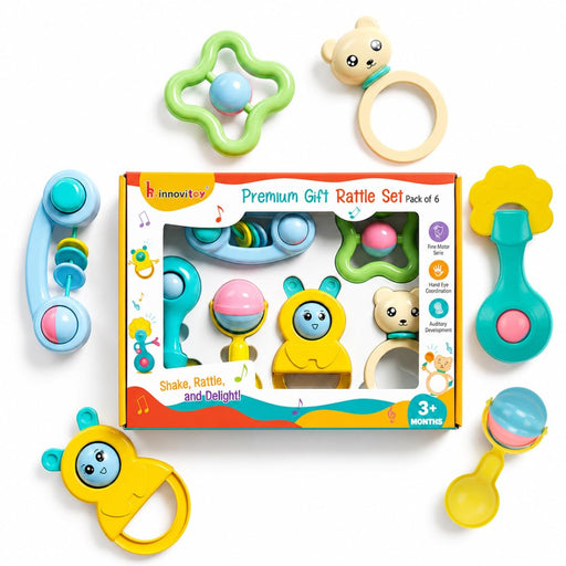 innovitoy My First Premium Gift Rattle Set Pack of 6 - Multi Color
