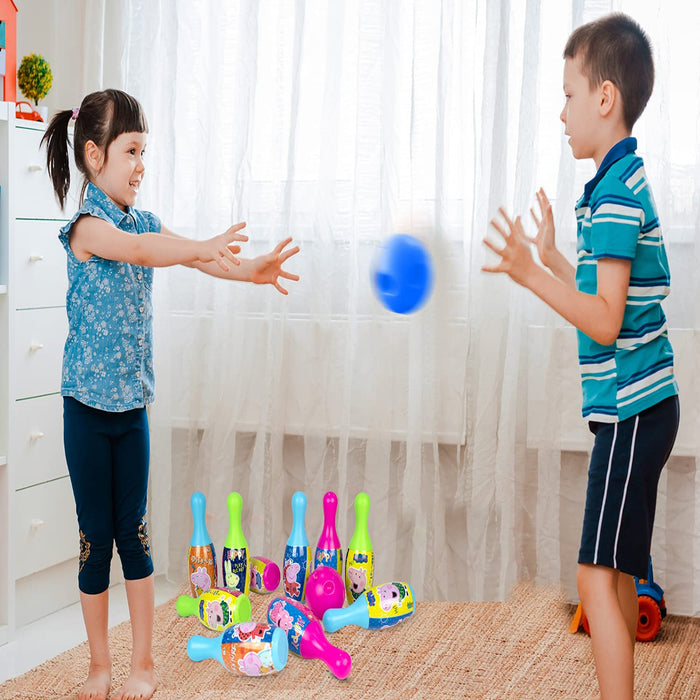 itoys Peppa Pig Bowling Game for Kids 10 Pin 2 Balls Bowling Set for Kids -Multi Color-Outdoor Toys-Itoys-Toycra