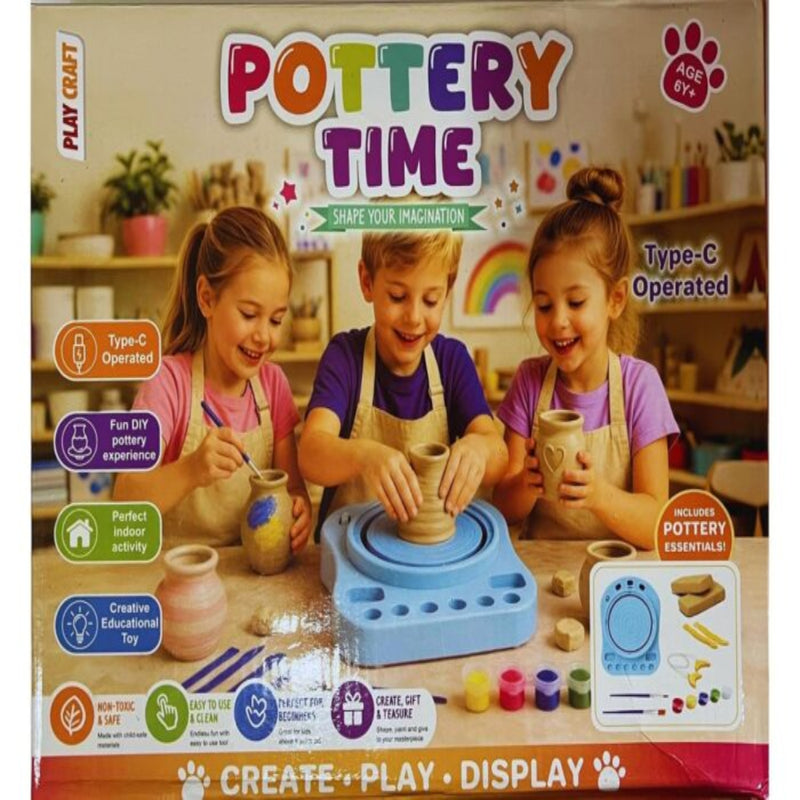 Play Craft Pottery Time Kids DIY Clay Wheel Kit